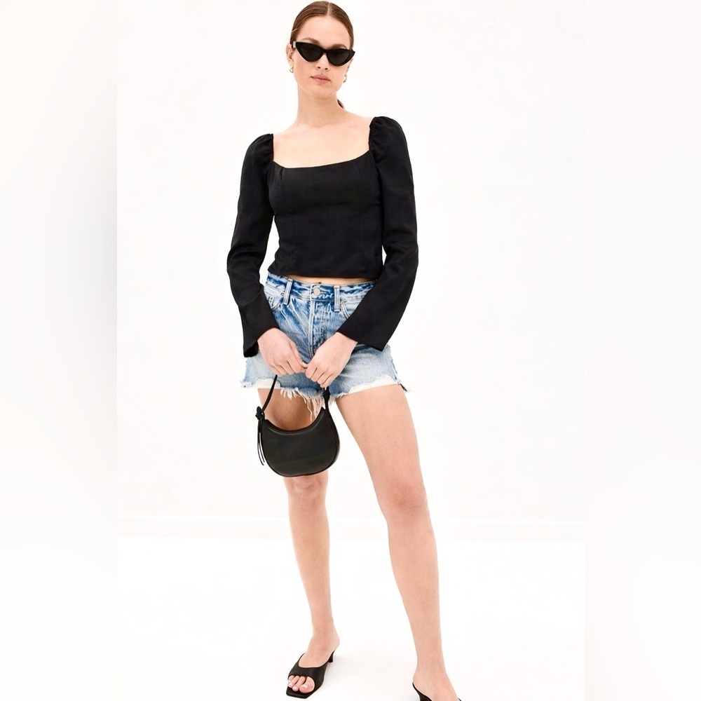 Reformation Rita Square Neck Long Puff Sleeve Off The Shoulder Cropped Top